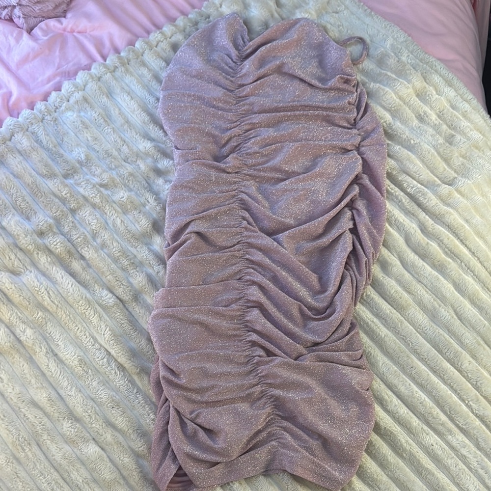 Pink Strapless Ruched Bodycon Midi Dress